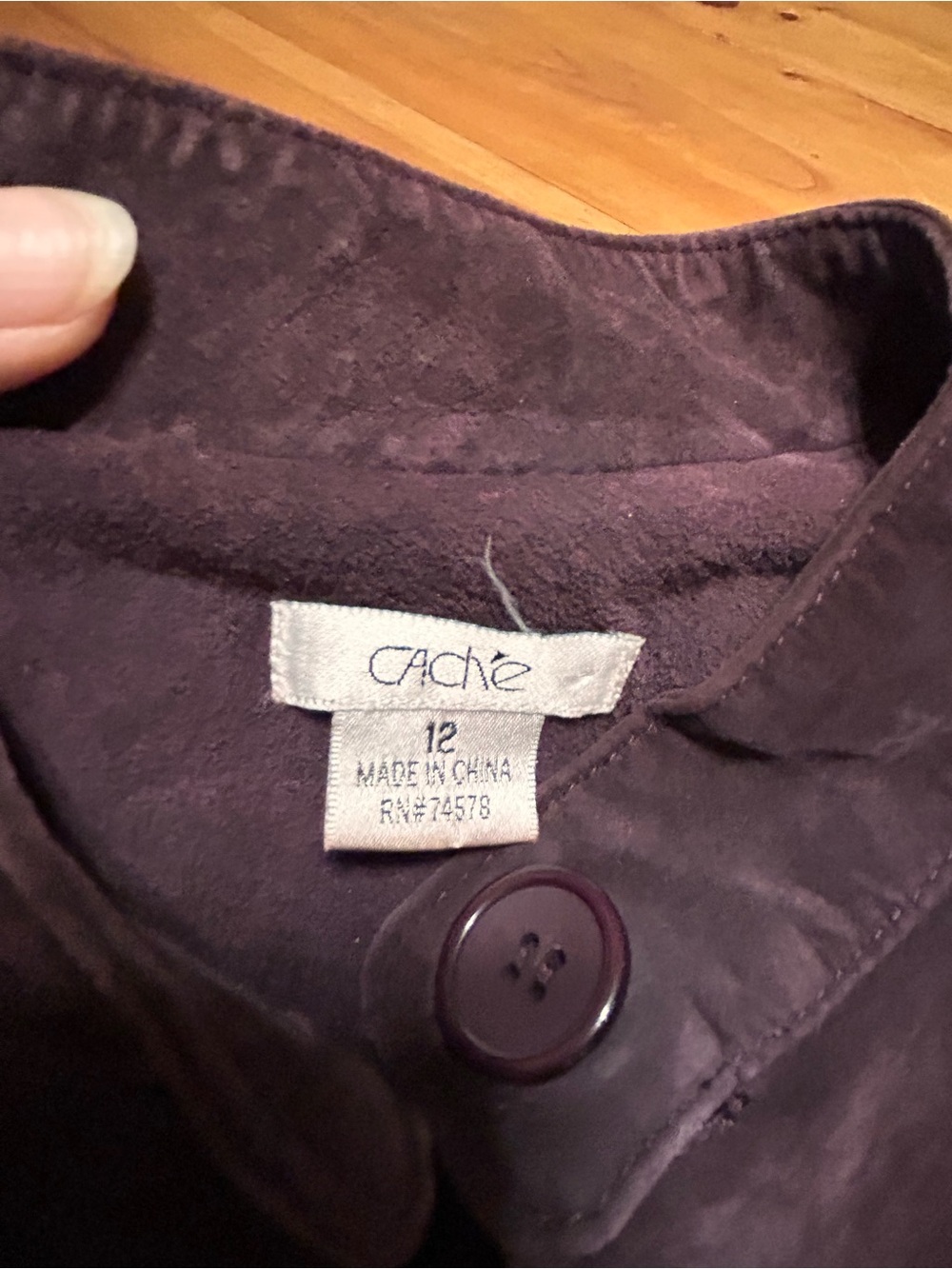 Vintage Cache’ Plum Suede Genuine Leather Stand-Collar Blazer - Picture 10 of 13
